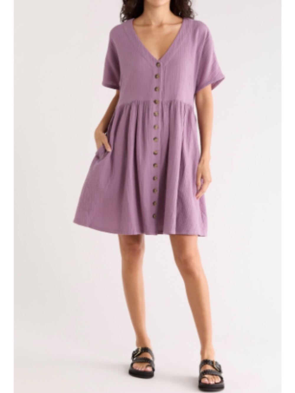 Madewell Lightspun Button Front Minidress - Antique Purple